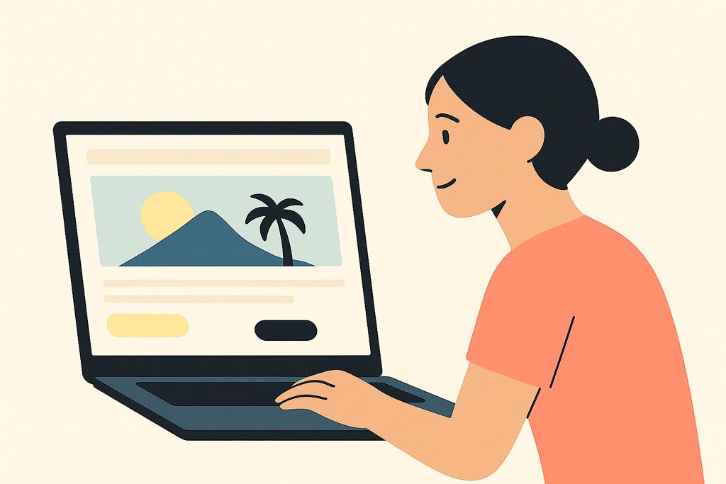 Mujer diseñando página web de viajes